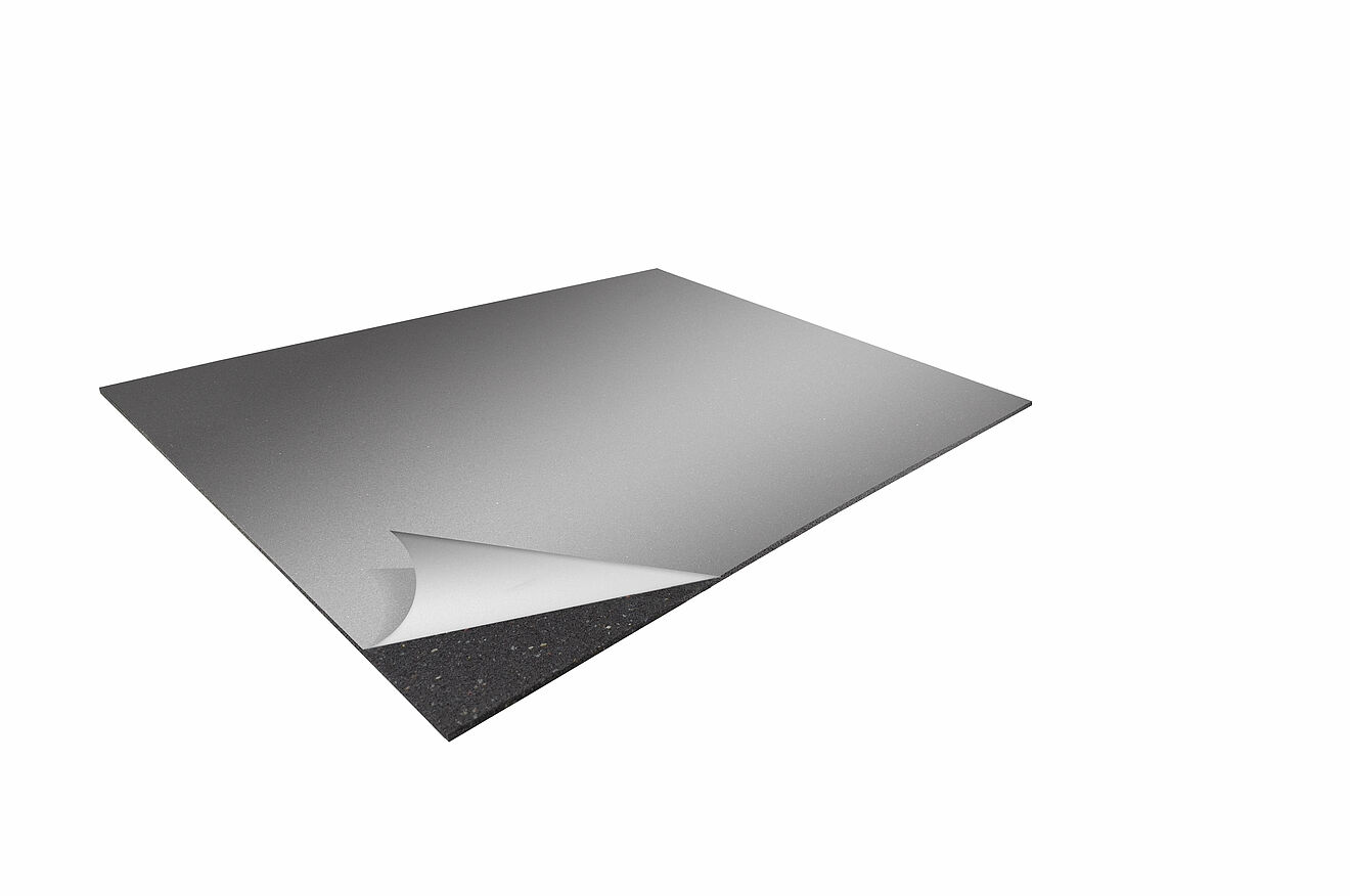 Self-adhesive terrace mat “REGUPOL terrace glue” with peel-off backing, corner lifted