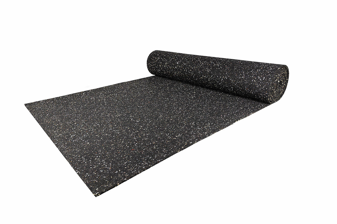 REGUPOL resist standard – Rubber Mat/Underlay for Construction Applications Rolled black rubber mat “REGUPOL resist standard” on a white background